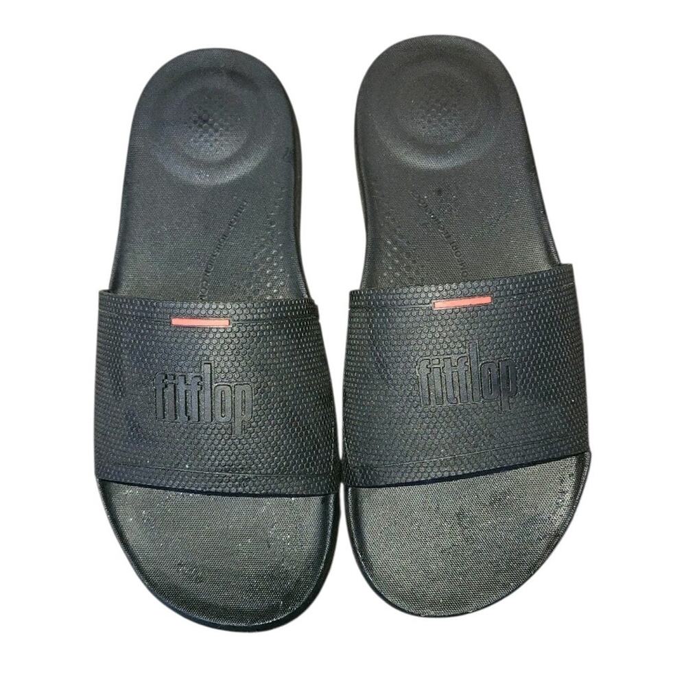 FitFlop Women’s Iqushion Slides Black Sandals Size 8.5